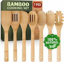 Wooden Utensil Set 7PCS, Bamboo Cooking Spoons Lightweight Heat Resistant