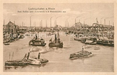 Ludwigshafen Rhine BASF seen from the Rhine Bridge Steamer Artist Map