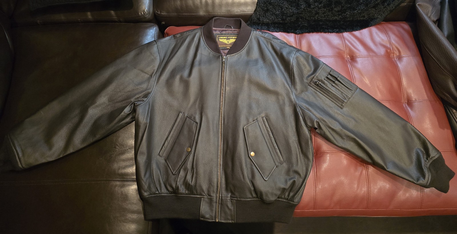 Landing Leathers Men's MA-1 Leather Bomber Jacket Black XXL - NWOT