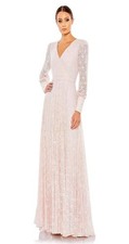 Mac Duggal 93679D Long Sleeve Beaded Lace Wrap Gown 12 pink NEW