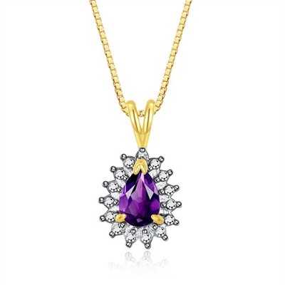 RYLOS Halo Pendant Necklace: Gold-Plated, Gemstone & Diamond, 18'' Chain