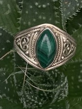 Art Deco 925 Silver Ring With Malachite Gemstone Size S1/2