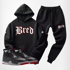 Tracksuit Black Hoodie Joggers Set To Match Air Jordan 4 Bred Men's SweatSuit