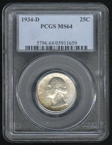 US Coin 1934 D  Washington Silver Quarter PCGS MS64 25C NO RESERVE!