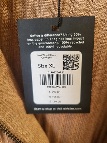 Brandneu mit Etikett Gr. XL Whistles Loki hellbraun/camel Wollmischung Cardigan lockere Passform Reißverschluss UVP £75 - Bild 16 von 17