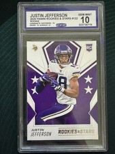 2020 Panini Rookies & Stars Justin Jefferson Vikings Rookie Card #122  Gem 10. rookie card picture