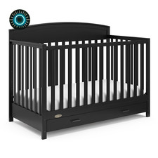 5-in-1 Convertible Crib with Drawer Black Converts from Baby Crib to Toddler Bed