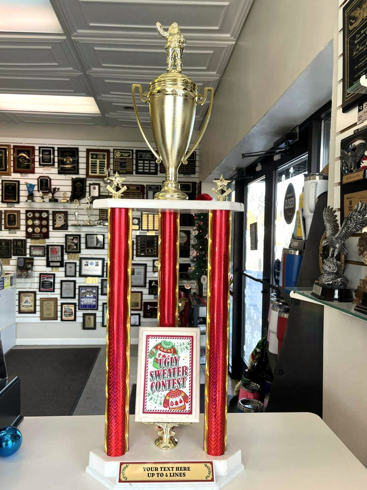 CHRISTMAS TROPHY UGLY SWEATER CONTEST SANTA AWARD 35" TALL FREE LETTERING @