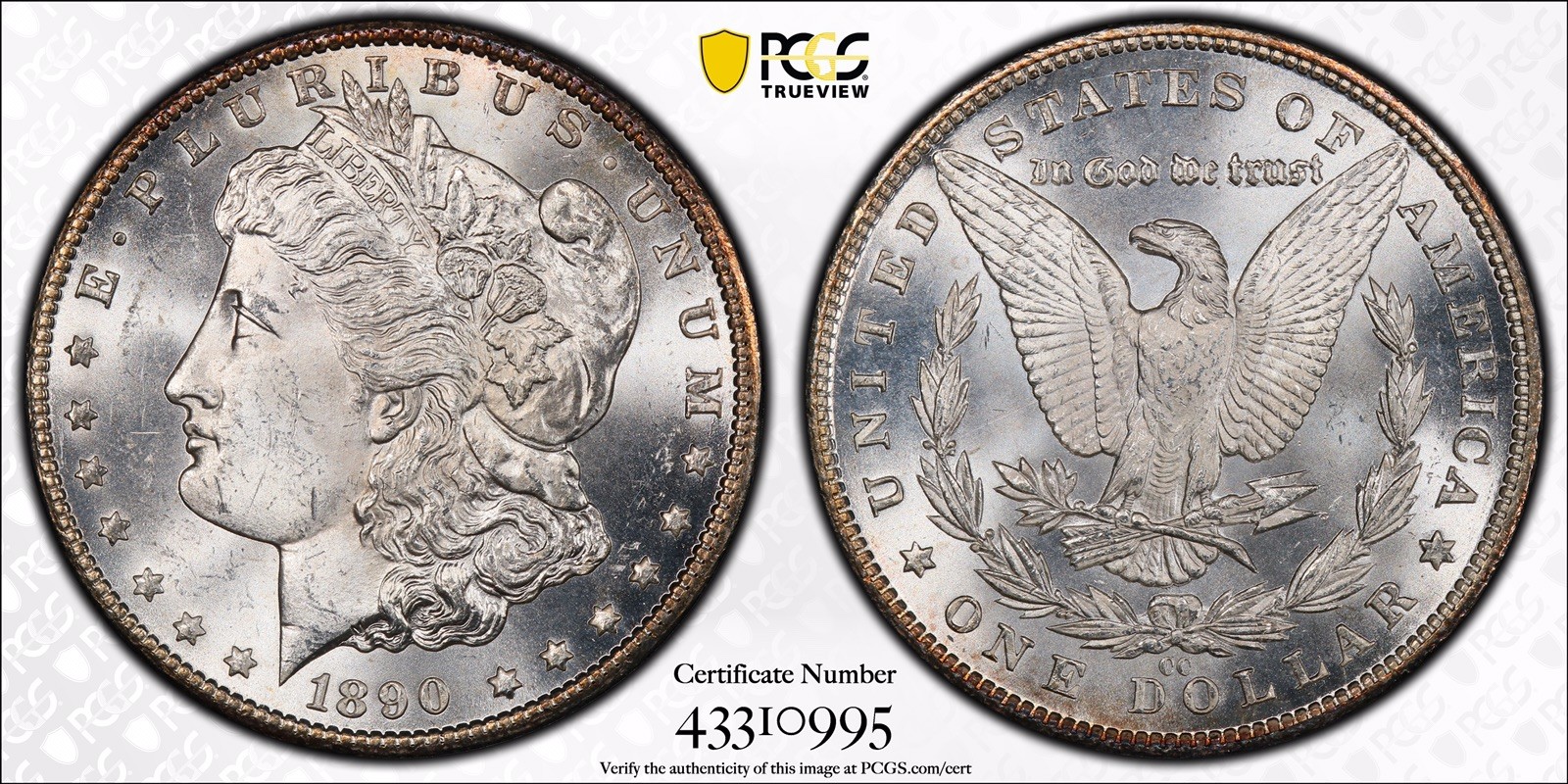 1890 CC PCGS/MS63+/CAC Morgan Silver Dollar 