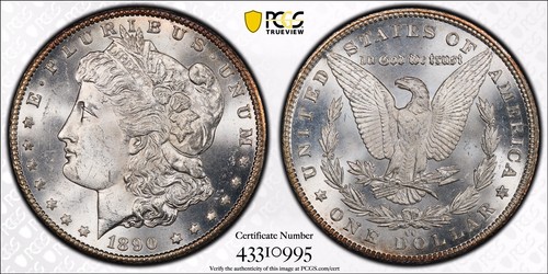 1890 CC PCGS/MS63+/CAC Morgan Silver Dollar 