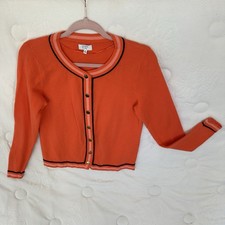 Crown  Ivy Cardigan Women M V-Neck Orange Button Down Blue And Pink Trim T131J