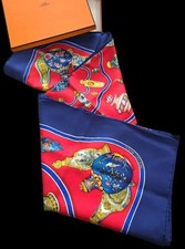 HERMES Qu 'importe le flacon Carre 90 Silk Scarf Blue Red near mint gift