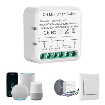Alexa Lichtschalter Smart Life, 2.4G Wlan Schalter Module, Mini Smart Switch Kom