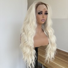 Layered Soft Heat Resistant Hair Bleach Blonde Long Wavy T Lace Front Wigs