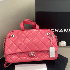 CHANEL Strawberry Pink Wax Leather Bowling Airport Bag For Women