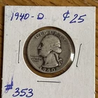 1940-D United States Denver Mint, Washington Quarter Dollar Coin