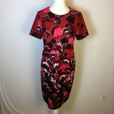 Tommy Hilfiger Sheath Dress Sz 6 Womans Red Pink Floral Print Knit Short Sleeve