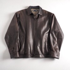 Ralph Lauren Men's Brown Genuine Leather Jacket L No Pony Check Lining