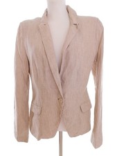 Preppy Minimalist Blazer Beige Linen Blend Collared Long Sleeve Pockets US 8