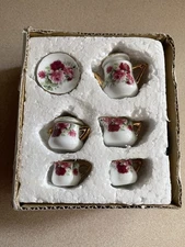 Victoria's Garden 10 Pc. Miniature Tea Set Tray Rose Floral Pattern, Vintage