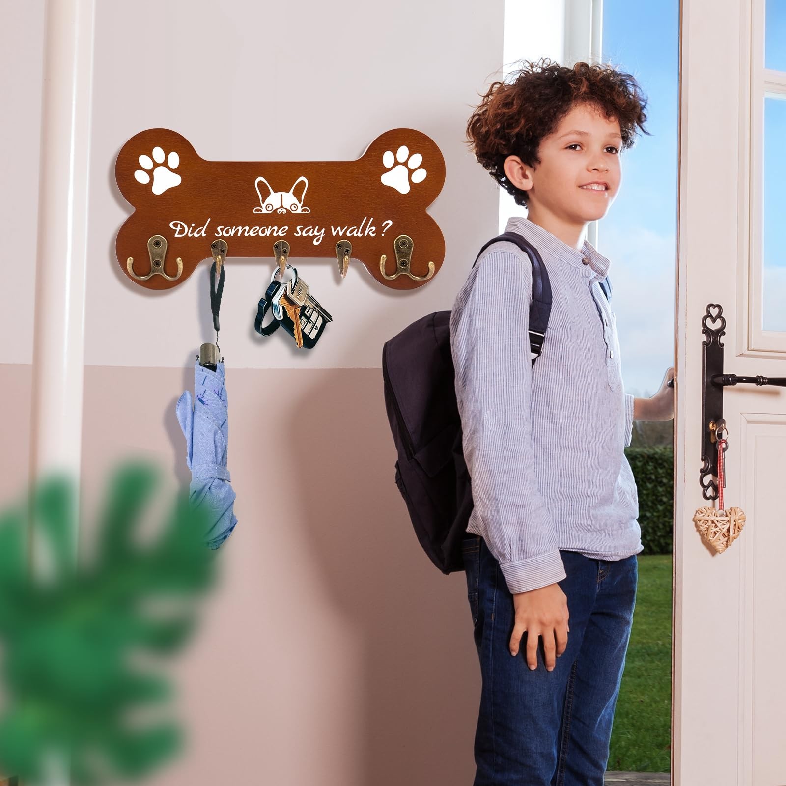 Bone Shape Dog Leash Hangers for Wall - Coat Rack with 5 Key Hooks, Perfect f...