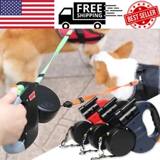 NEW 3-in-1 Retractable Dog Leash w/ Flashlight & Poop Bag Dispenser Reflective