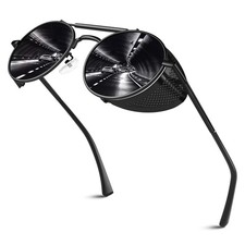 Retro Round Polarized Steampunk Sunglasses Men Women Crowley Side Shield Gogg...