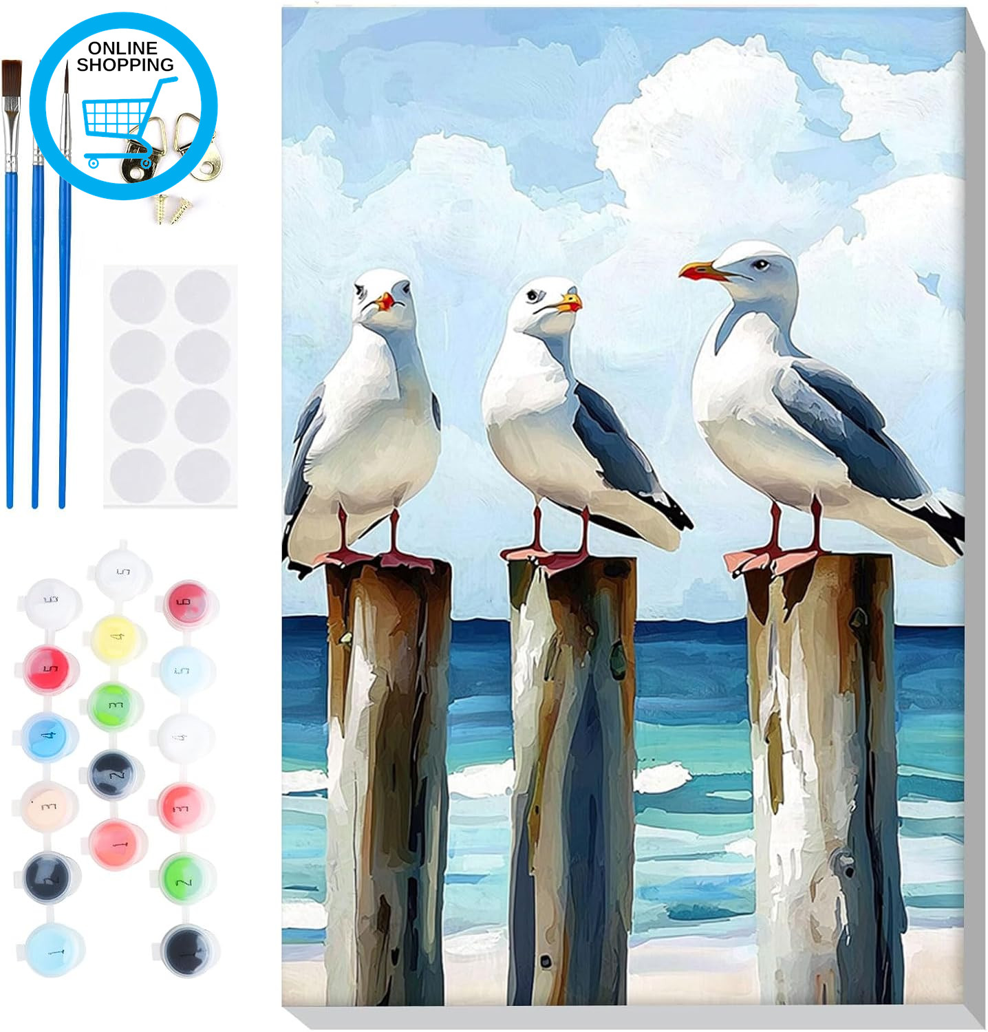 Seagull Paint by Numbers for Adults Beginner with Frame, Animals Painting by Num