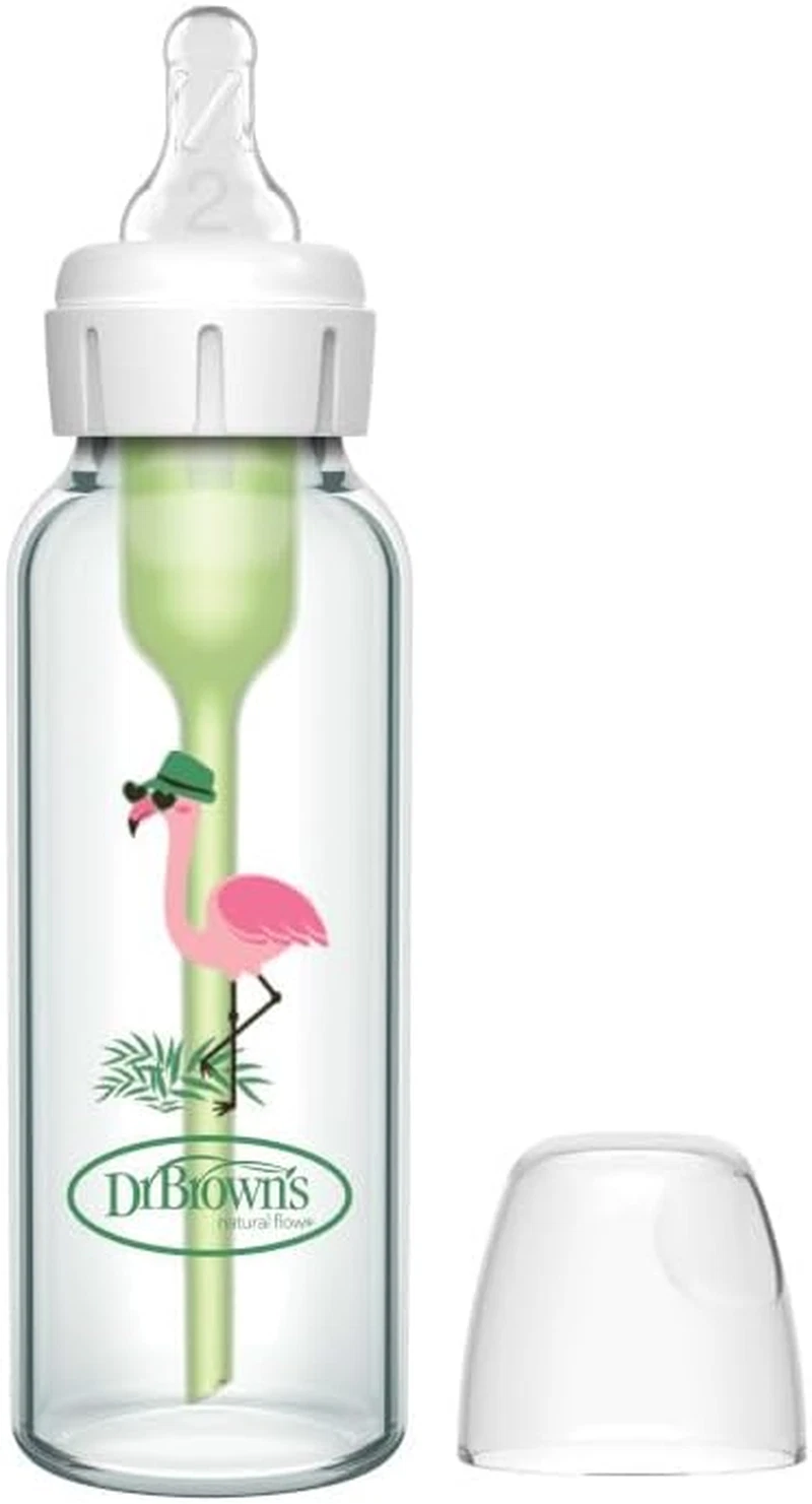 Baby Feeding Glass Bottle Dr Browns Narrow Neck Options 250ml Flamingo