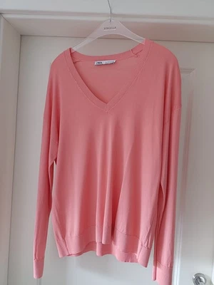 Zara dünner Pulli Pullover In Strickoptik Gr.S rosa, lachs, V-Ausschnitt - Bild 1 von 4