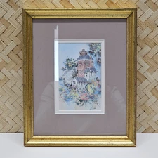 VTG Barbara Krupp Watercolor Fine Art PRINT Land Cottage House Signed # Framed 