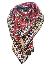 ANNE KLEIN Vera Scarf 100 SILK Burgundy Beige Black Floral Pattern 30" x 31"