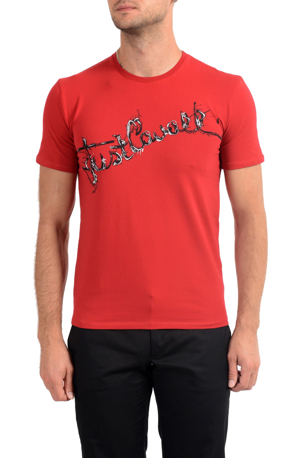 Just Cavalli Mens Red Graphic Print Crewneck Stretch T-Shirt US 2XL IT 56 12990₽