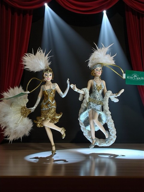 Bailarina Showgirl Años 20 Flapper Glam Niña Plata Abanico Plumas Adorno de Navidad