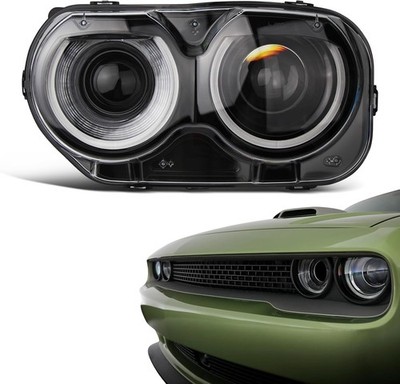 Headlight Assembly Compatible With Dodge Challenger 2015-2021 Black Housing Halo