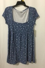 No Boundaries Women’s Babydoll Tier Dress Blue Floral Mini Short Sleeve L 12-14