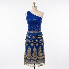 Blue Egyptian Belly Dance Dress Baladi Saidi Costume Performance Galabeya Abaya