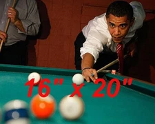 President Obama~Playing Pool ~Billiards~Shooting Pool~Poster~Photo~ 16" x  20"