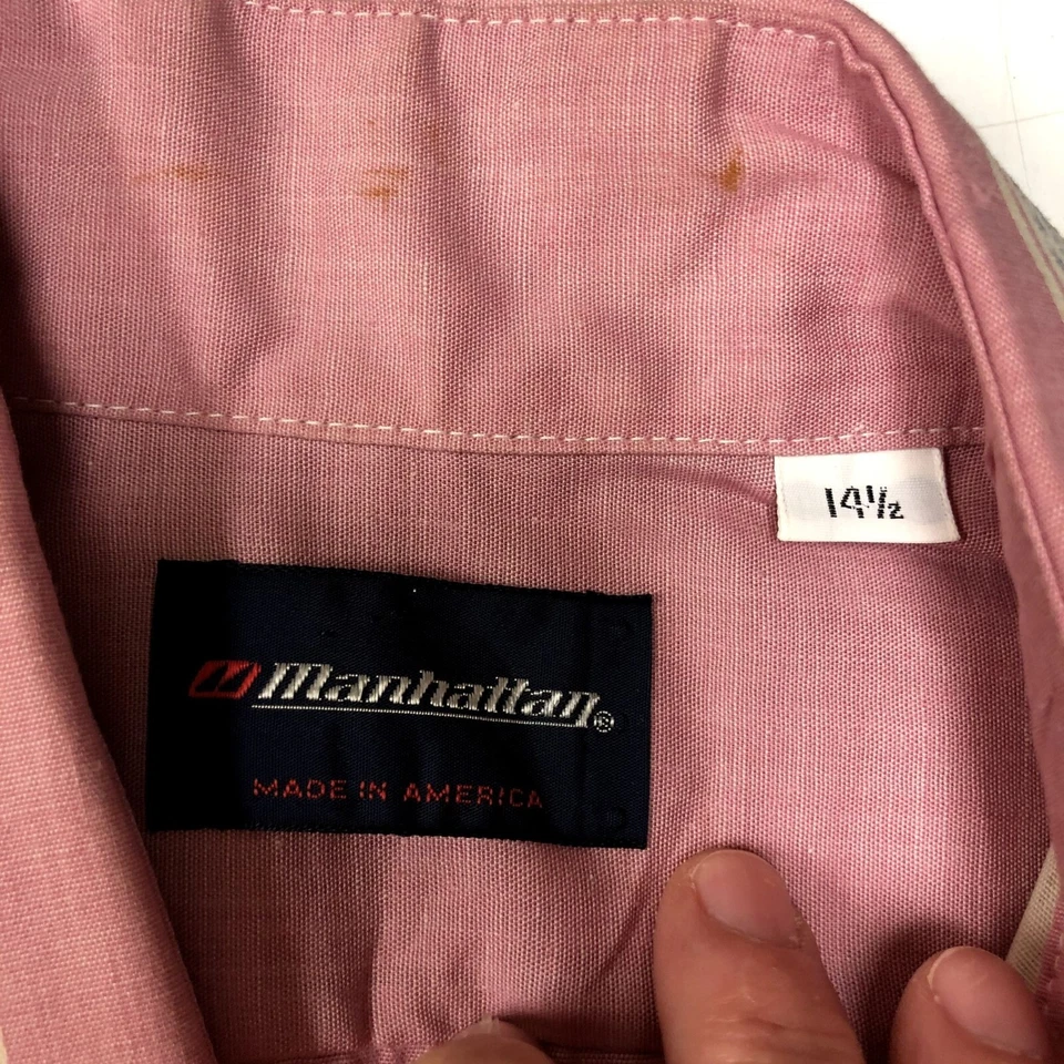 NOS Vtg 70's Manhattan Men's Pink STRIPE MoD Butterfly Collar DISCO Shirt 14 1/2 - Image 4 of 4