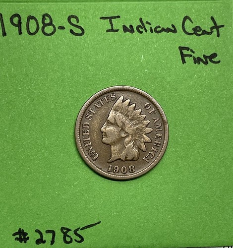 1908-S Indian Head Cent 1c Fine Semi Key Date