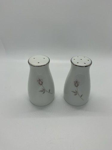 Noritake PASADENA Pink Rose Bud Salt and Pepper Shaker Set 3-1/4" Silver Trim - Picture 8 of 9