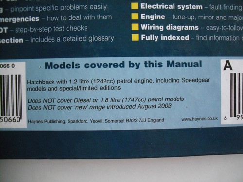 Fiat Punto Petrol Oct1999-July2003 Haynes Repair Manual - Picture 2 of 7
