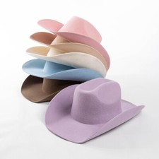 100 Wool Western Cowboy Hat Cowgirl Cap Adjustable Size S-XL Roll-Up Wide Brim