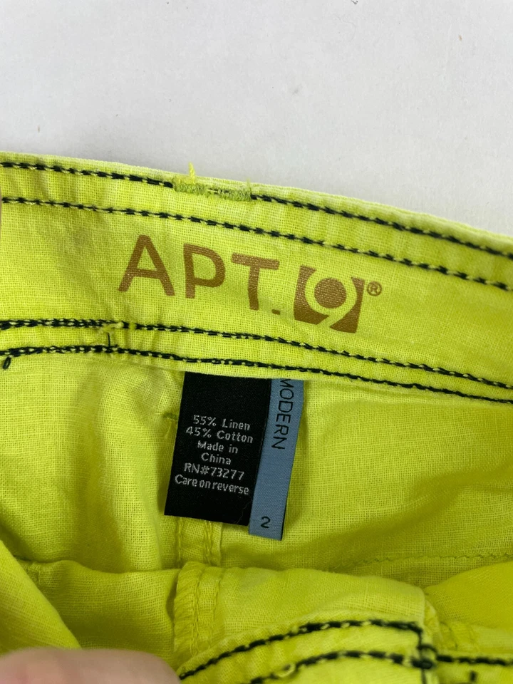 Apt. 9 Pantalones Cortos Para Mujer Talla 2 Amarillo Neón Mezcla de Lino Cinturón Puntada en Contraste Foto 3 de 4