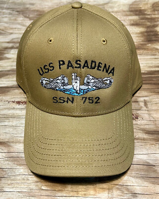 USS Pasadena SSN-752 Ball Cap Embroidered Submarine Dolphins Navy Vet Hat COYOTE