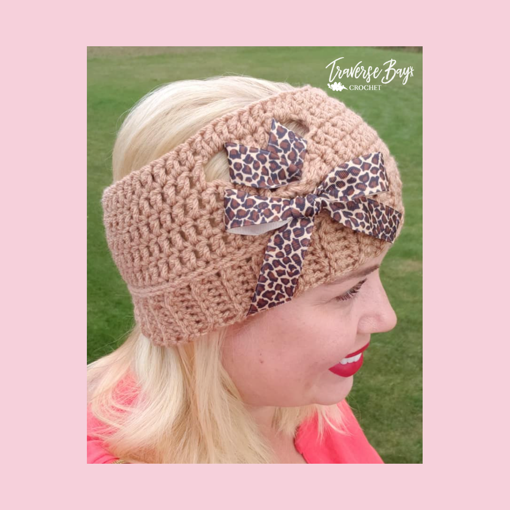 Crochet ribbon headband DIY pattern download