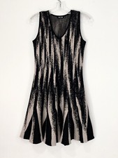 Nic+Zoe Black Beige Knit Sweater Dress Sleeveless V-Neck Midi Size PS