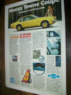 1976 Chevy MONZA Towne Coupe mid-size-mag car ad -''a small car & then some''
