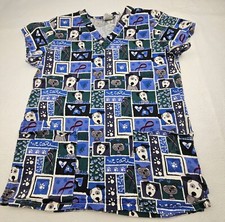 Pure Comfort Veterinarian Scrub Top Womens Sz XS Blue Dogs Cats Pit To Pit 18in