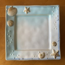Sonoma Life +Style Seaside Aqua Square Dinner Plate(s) Embossed Shells